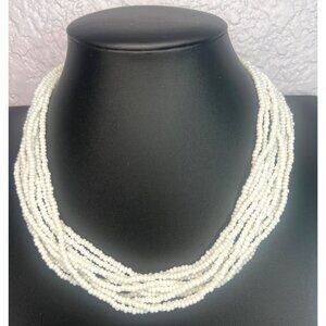 Vtg 70s‎ Trifari White Seed Bead Seven-Strand Necklace Torsade Design Trifanium